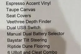 Slide: The Image of 2026 Avalon VENTURE 85 CRUISE features: Espresso vinyl, taupe canvas, depth finder, USB switch, tilt steering. - 4