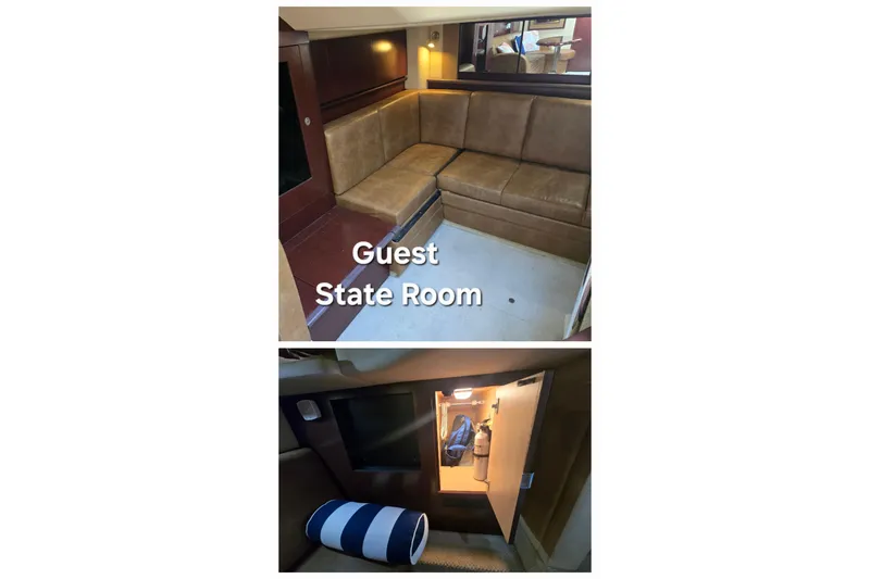 Slide: The Image of Guest state room in 2007 Sea Ray 40 Sundancer with cozy seating and storage. - 24