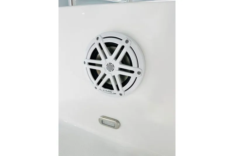 Slide: The Image of 2026 Sportsman Open 232 Center Console with JL Audio speaker detail. - 15