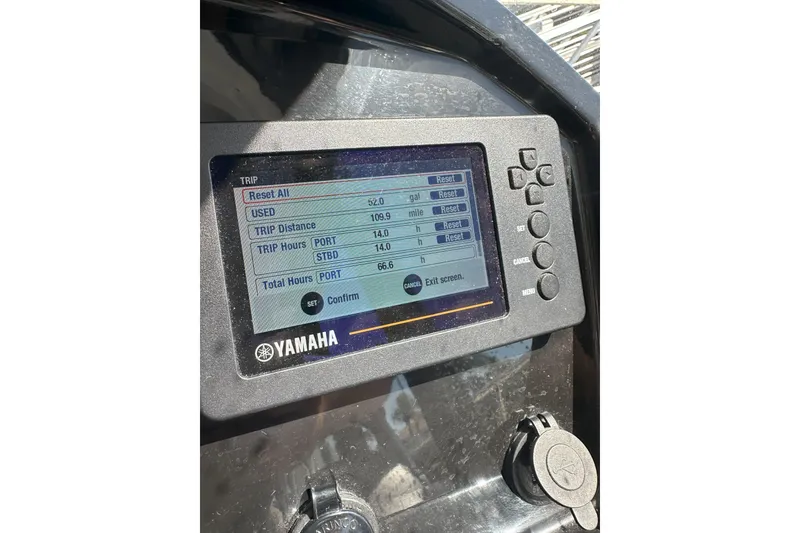 Slide: The Image of Yamaha display on 2021 Jeanneau NC895 showing trip data and settings. - 14