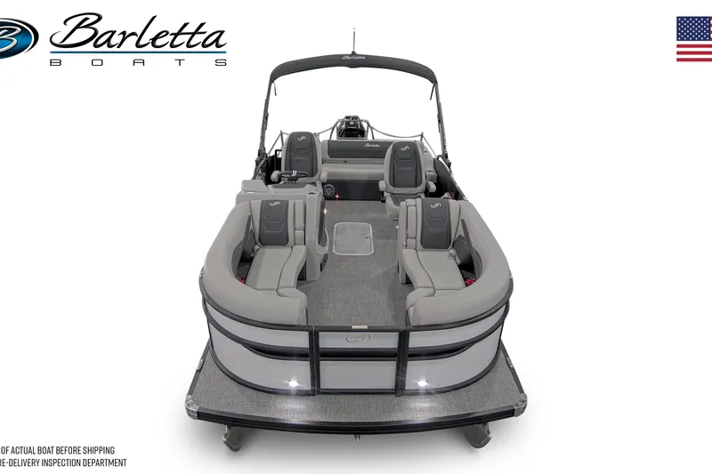 Slide: The Image of 2026 Barletta Cabrio 22UC pontoon boat on trailer, outdoor setting. - 5