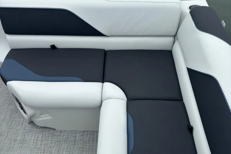 Slide: The Image of 2025 Avalon Venture Cruise Rear Bench with sleek black and white upholstery design. - 9