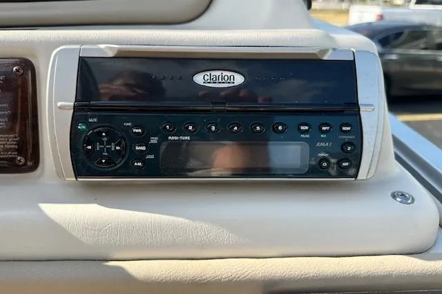 Slide: The Image of Clarion stereo system on 2001 Crest Grand Caribbean boat dashboard. - 11