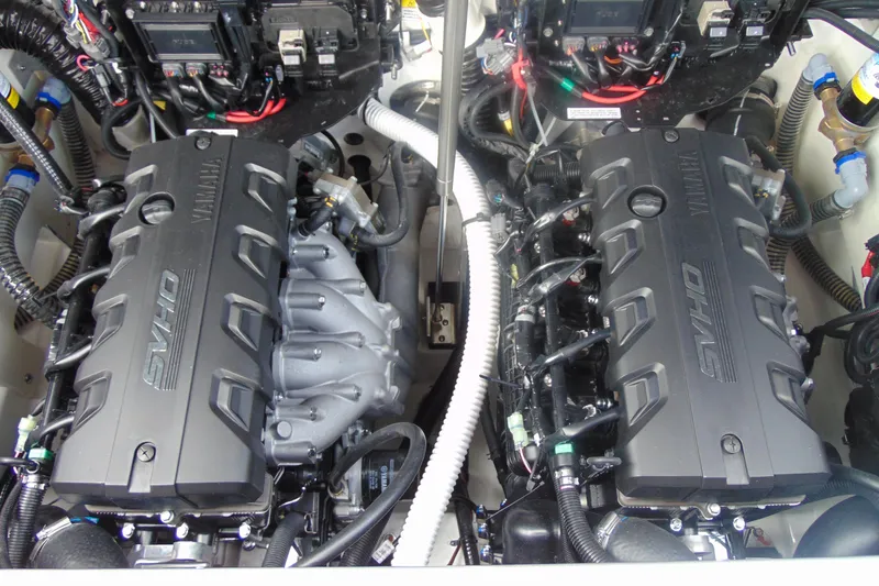 Slide: The Image of Twin engines of a 2026 Yamaha Boats 255XD, showcasing advanced SVHO technology. - 27