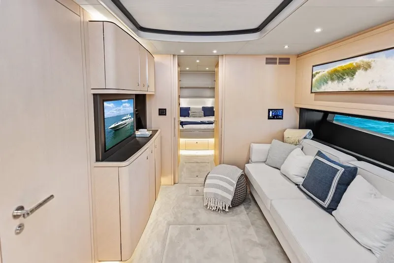 Slide: The Image of Luxurious interior of 2026 Scout 670 LX yacht with modern furnishings and elegant decor. - 32