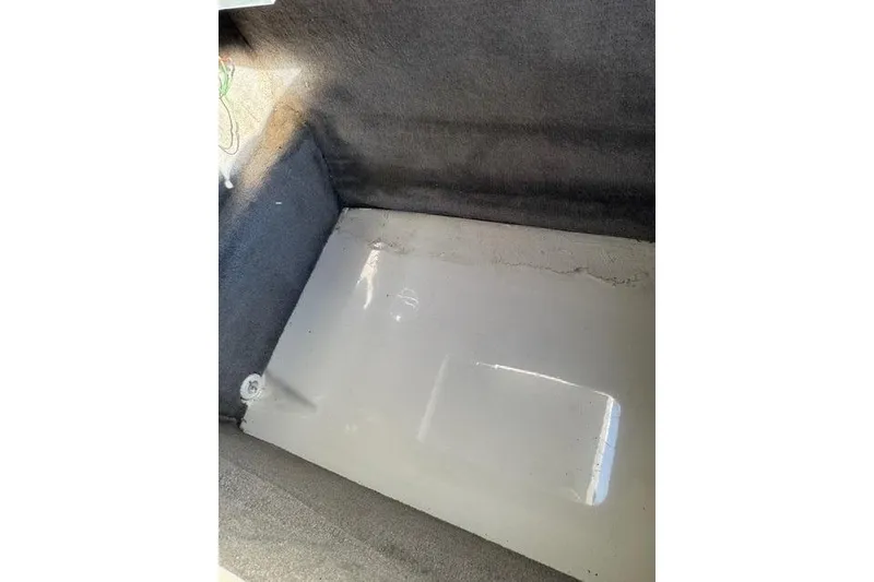 Slide: The Image of Storage compartment of 2019 Sea Ray SDX 290 Outboard boat, featuring carpeted interior. - 28