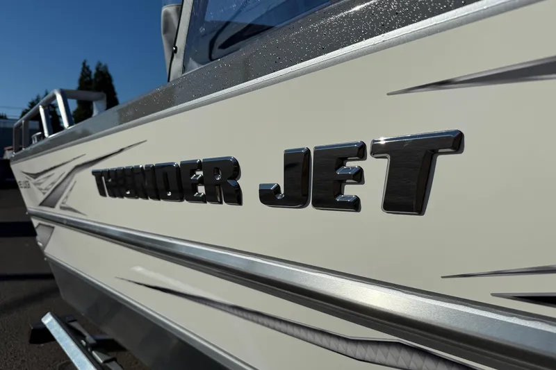 Slide: The Image of 2026 Thunder Jet 185 Luxor boat with sleek metallic branding. - 8