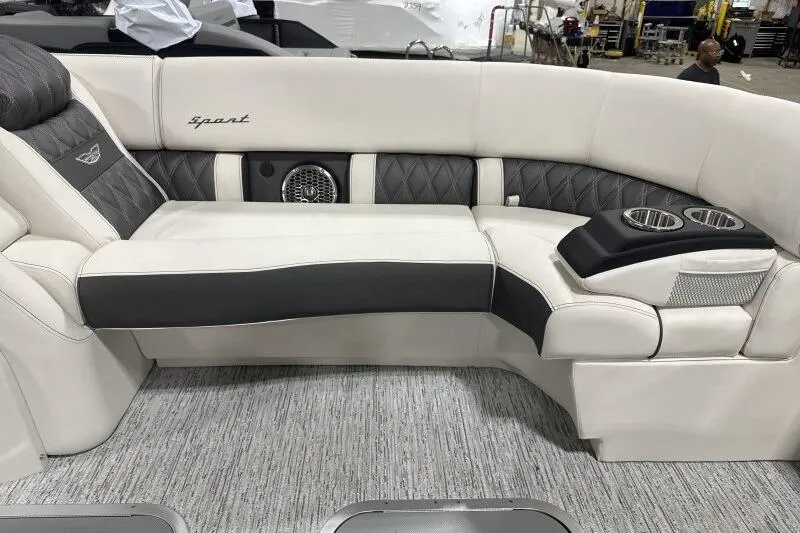 Slide: The Image of Luxurious seating on 2025 Bennington 27QXSBWAT2 boat with cup holders and stylish upholstery. - 8