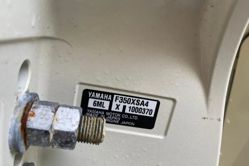 Slide: The Image of Yamaha engine label on 2022 Grady-White Express 370 boat, model F350XSA4. - 23