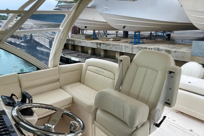 Slide: The Image of Luxurious interior of 2022 Grady-White Express 370 boat at marina. - 8