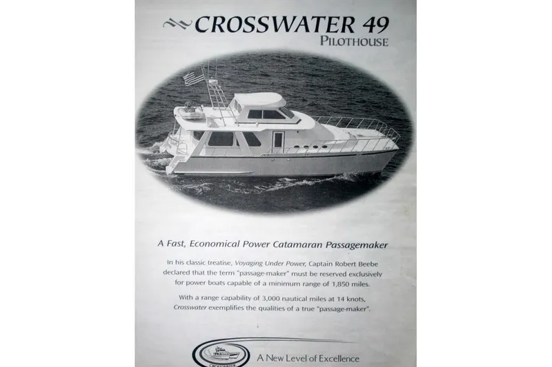 Slide: The Image of Crosswater Passagemaker 49 Pilothouse, 2001 model, fast economical power catamaran on water. - 47