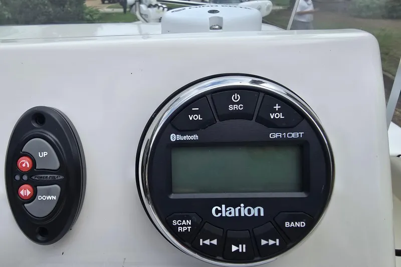 Slide: The Image of Clarion GR10BT Bluetooth stereo system on 2023 Key West 188 Bay Reef boat dashboard. - 18