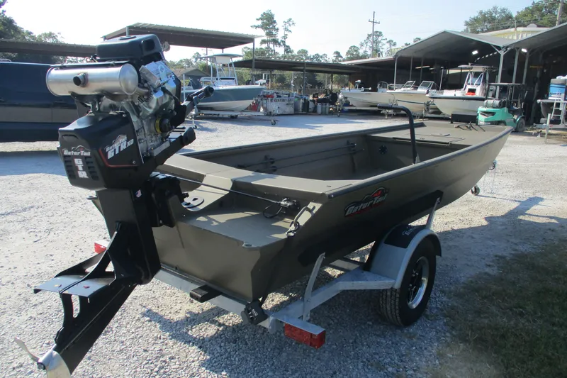 Slide: The Image of 2026 Gator Tail 1748 boat with powerful outboard motor on trailer. - 5