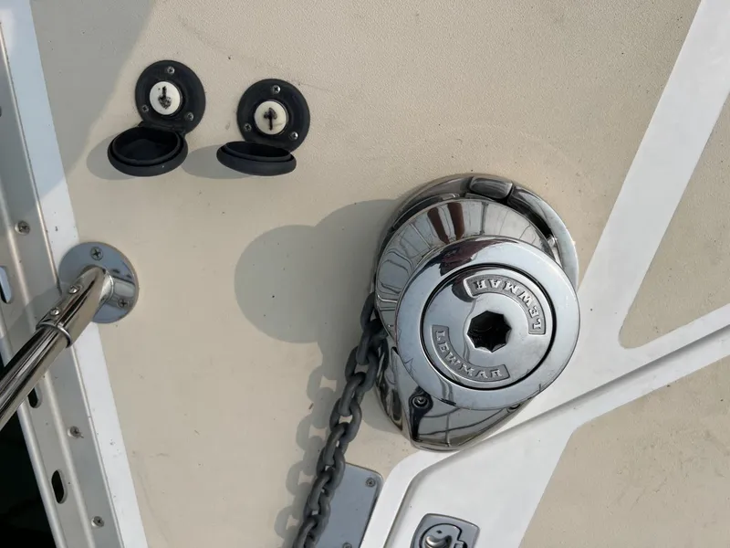Slide: The Image of Windlass and chain on 2007 Tartan 3400 boat deck. - 14