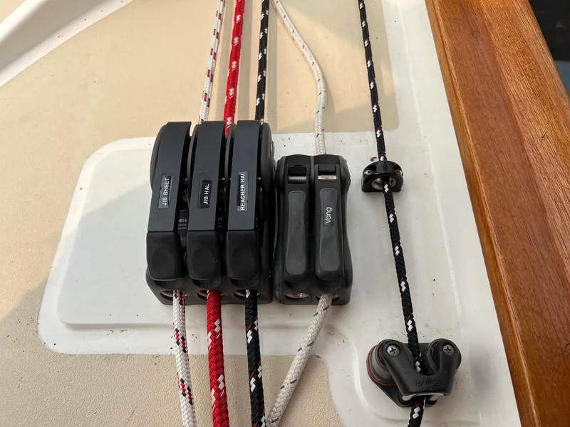 Slide: The Image of Sailing ropes and clutches on a 2007 Tartan 3400 yacht deck. - 26