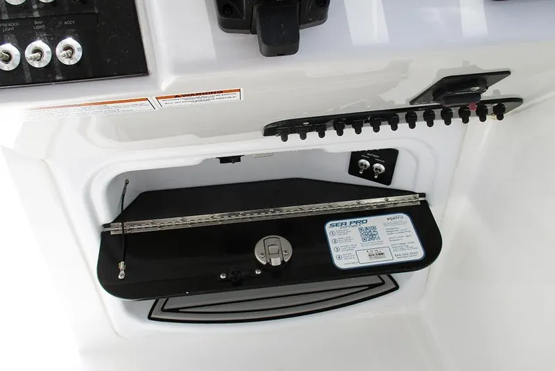 Slide: The Image of 2026 Sea Pro 240 Dual Console Deluxe dashboard with control panel and storage compartment. - 20