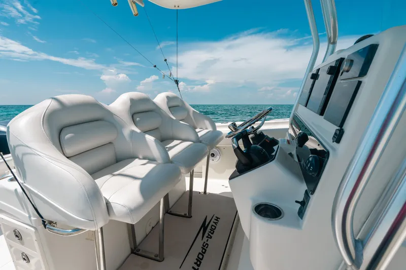 Slide: The Image of 2008 Hydra-Sports Vector 3300 CC boat interior with white seating and ocean view. - 40