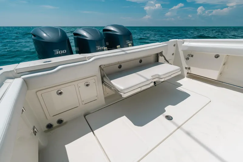 Slide: The Image of 2008 Hydra-Sports Vector 3300 CC boat with Yamaha 300 engines, featuring a foldable seat. - 43