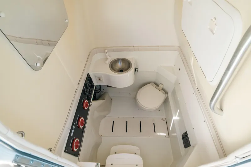 Slide: The Image of 2008 Hydra-Sports Vector 3300 CC boat bathroom with sink and toilet. - 48