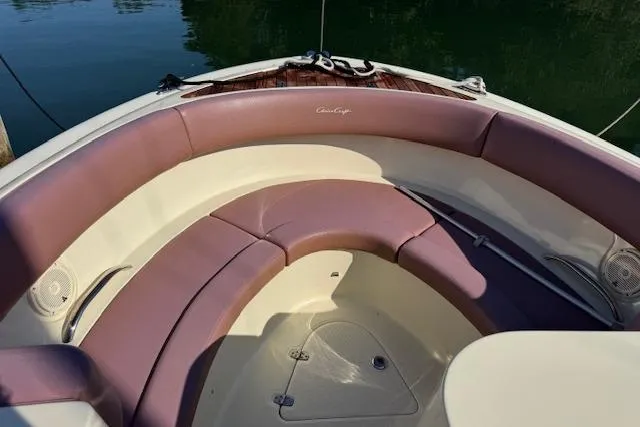 Slide: The Image of 2019 Chris-Craft Launch 30 boat interior with elegant seating and wood accents. - 12