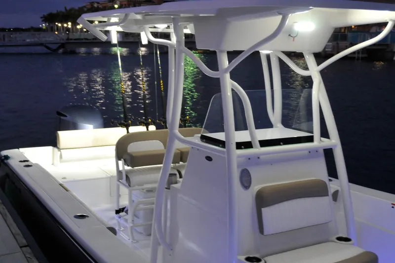 Slide: The Image of 2026 Sea Born LX24 Center Console interior detail with storage compartments and sleek design. - 9