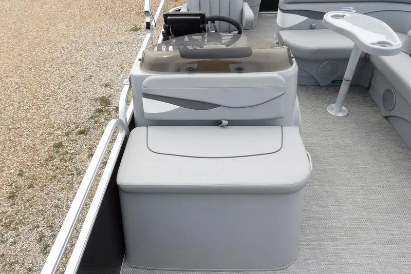 Slide: The Image of 2023 Bennington 20 SVF boat interior with gray seating and helm station. - 21