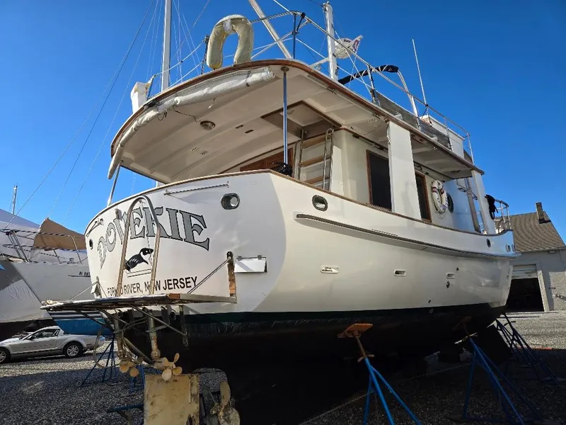 Slide: The Image of 1985 Kadey-Krogen 42 yacht on dry dock, Forked River, New Jersey. - 6