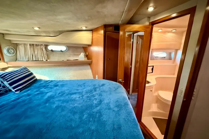 Slide: The Image of Bathroom of 1998 Bayliner 3988 Command Bridge Motoryacht with shower and porthole window. - 35