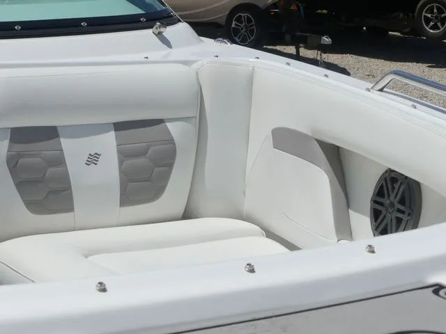 Slide: The Image of Interior of a 2021 Four Winns HD3 boat with white upholstery. - 19