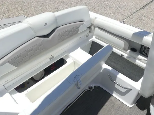 Slide: The Image of Interior of a 2021 Four Winns HD3 boat with white upholstery. - 36