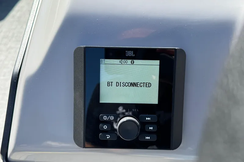 Slide: The Image of JBL audio system displaying "BT DISCONNECTED" in Barletta ARIA 22UC, 2026 model. - 38