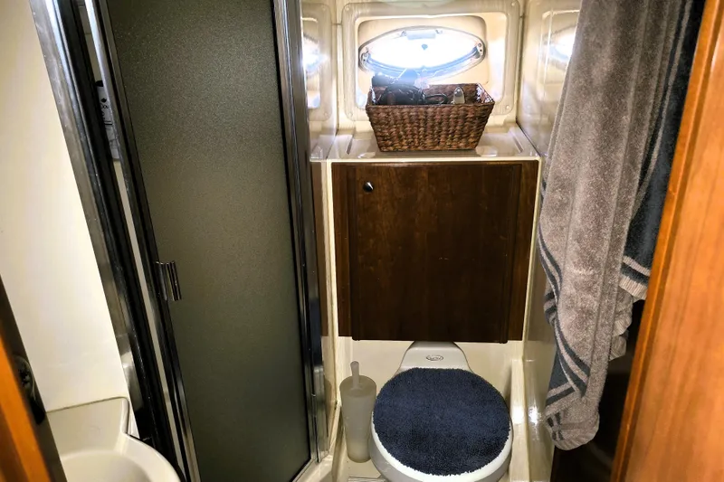 Slide: The Image of Bathroom interior of 2004 Meridian 391 Sedan yacht with shower and toilet. - 11