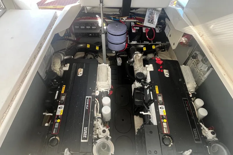 Slide: The Image of Engine room of 2010 Monterey 400 Sport Yacht with dual Volvo Penta engines. - 35