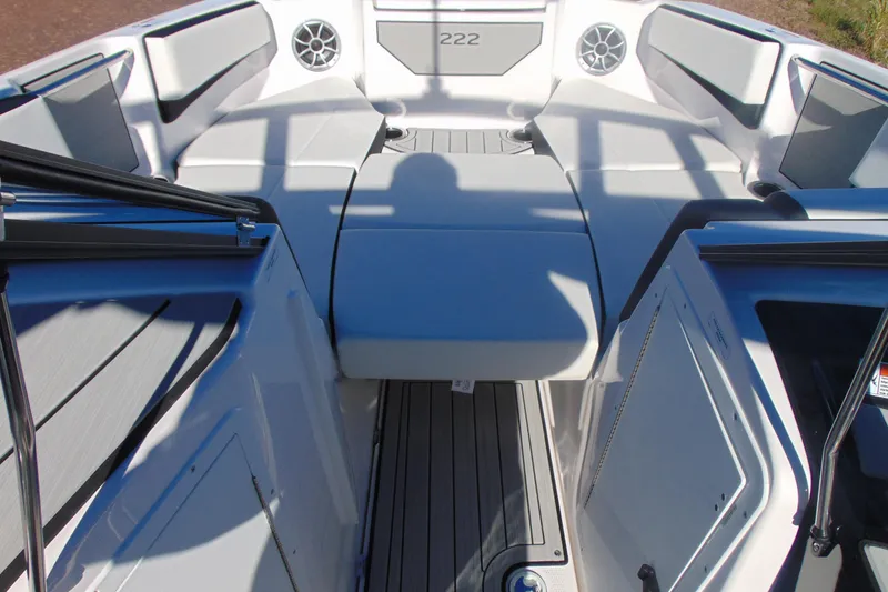Slide: The Image of 2026 Yamaha Boats 222S interior with sleek seating and modern design. - 14
