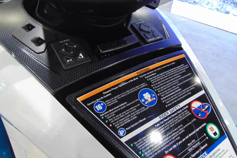 Slide: The Image of 2026 Yamaha WaveRunner FX Cruiser HO dashboard with controls and safety warnings. - 6