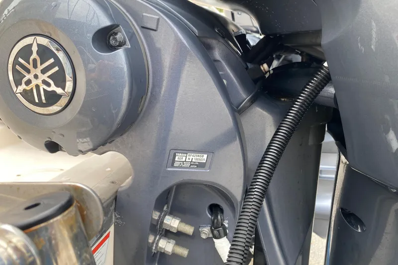 Slide: The Image of Close-up of Yamaha outboard motor on 2021 Grady-White Freedom 335 boat. - 20