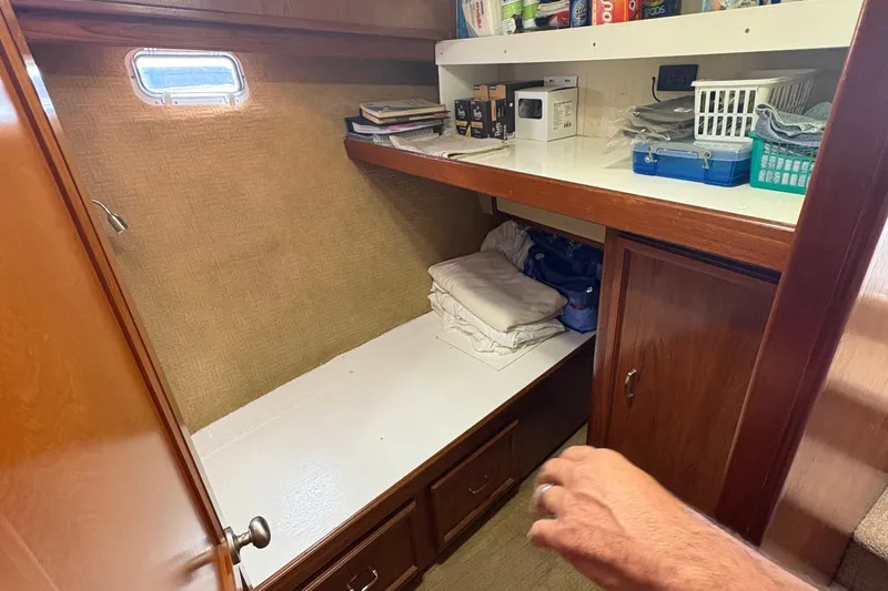 Slide: The Image of Stainless steel refrigerator drawers on 1988 Egg Harbor 37 Convertible yacht. - 19