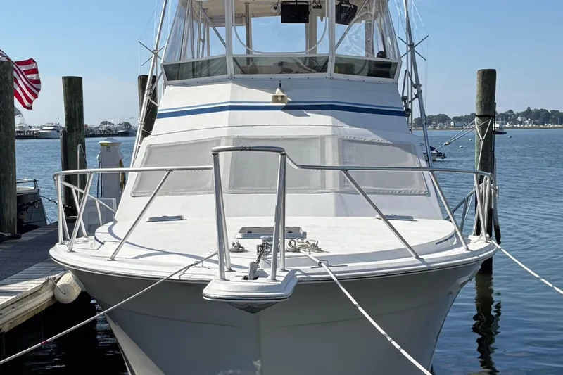 Slide: The Image of Electrical component in 1988 Egg Harbor 37 Convertible boat with visible wiring connections. - 54