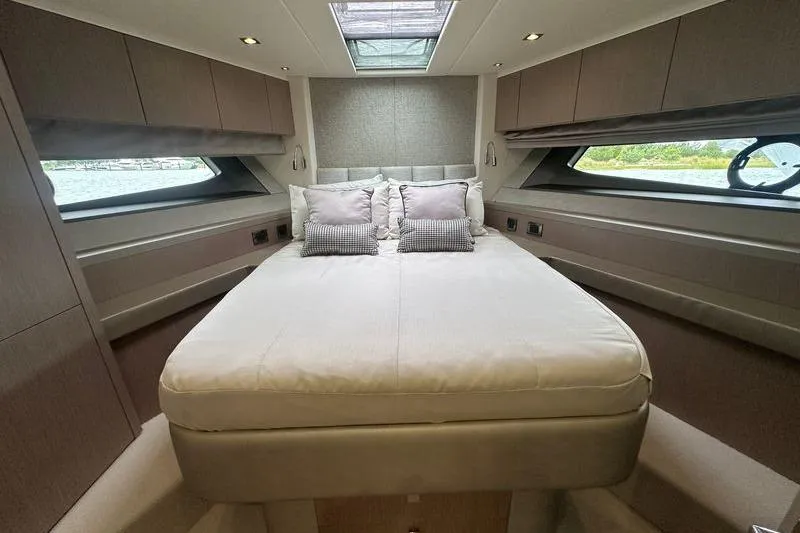 Slide: The Image of Luxurious bedroom interior of 2018 Sunseeker Manhattan 52 yacht with skylight and modern design. - 43
