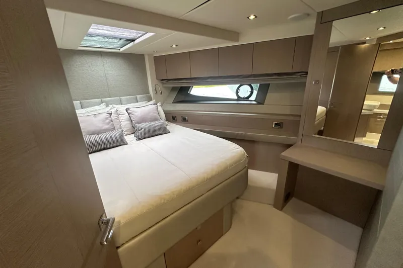 Slide: The Image of Luxurious bedroom interior of 2018 Sunseeker Manhattan 52 yacht with modern design. - 44