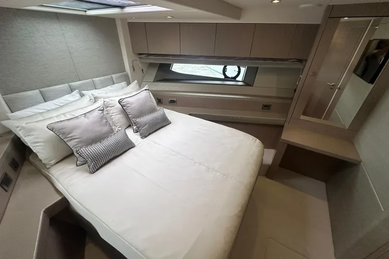 Slide: The Image of Luxurious bedroom interior of 2018 Sunseeker Manhattan 52 yacht with elegant bedding and modern design. - 45