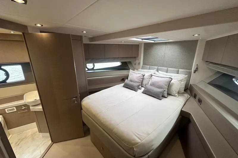 Slide: The Image of Luxurious bedroom interior of 2018 Sunseeker Manhattan 52 yacht with modern design. - 47