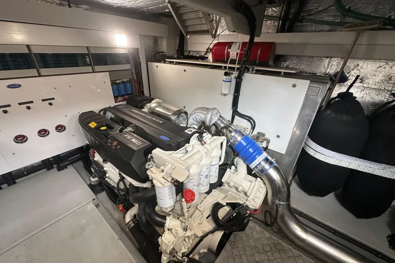 Slide: The Image of Engine room of 2018 Sunseeker Manhattan 52 yacht, featuring advanced machinery and equipment. - 91