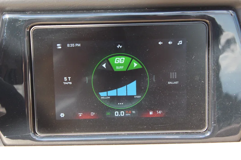Slide: The Image of Touchscreen display of 2026 ATX Surf Boats 22 Type-S showing surf settings and controls. - 15