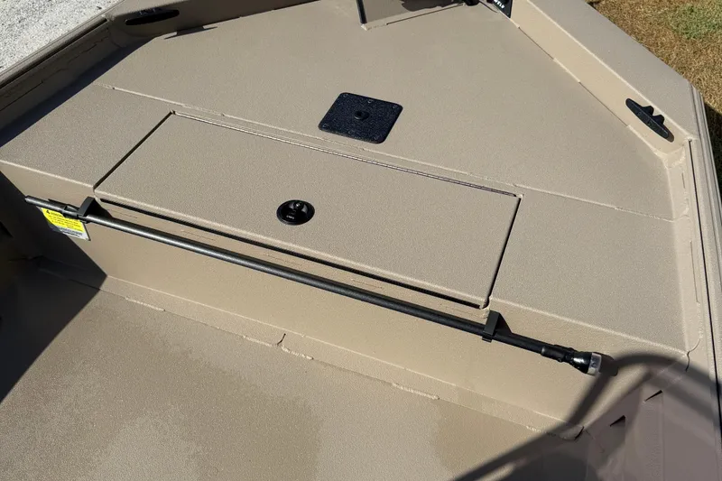 Slide: The Image of 2025 Alweld 1756 V MARSH C.C. boat deck with storage compartment and rod holder. - 6