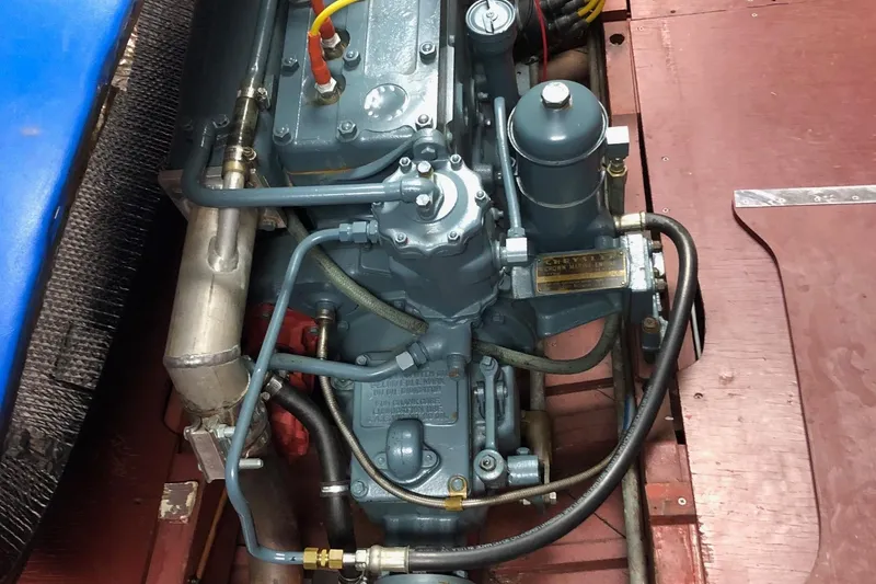 Slide: The Image of 1946 Chris-Craft U-22 Sportsman engine, detailed view of mechanical components. - 12