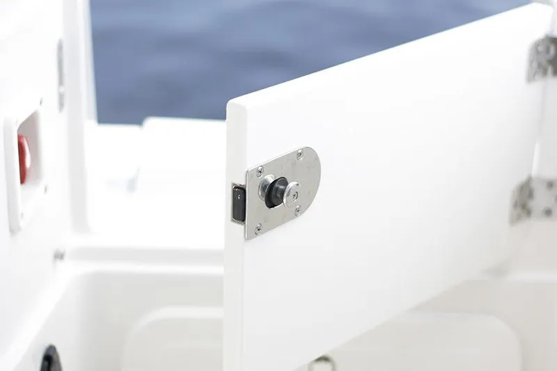 Slide: The Image of Manufacturer Provided Image: Close-up of a 2022 Sailfish 220 CC boat's white compartment door latch. - 13
