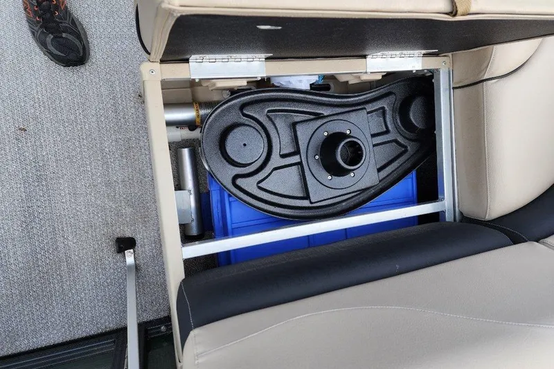 Slide: The Image of Avalon GS Rear Fish 23' 2022 boat seat storage compartment with visible components. - 30