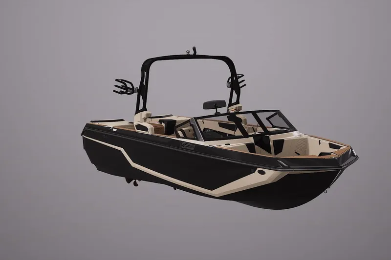 The Image of 2026 Nautique Super Air Nautique GS22 boat, black and beige, side view. - 0