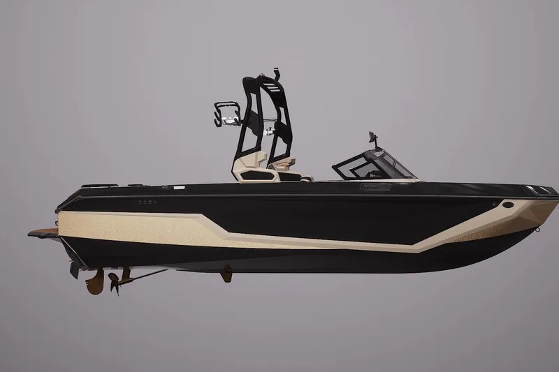 Slide: The Image of 2026 Nautique Super Air Nautique GS22 interior with modern dashboard and luxurious seating. - 2